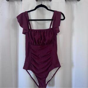 Elegant Ruffled One-Piece Swimsuit in Plum